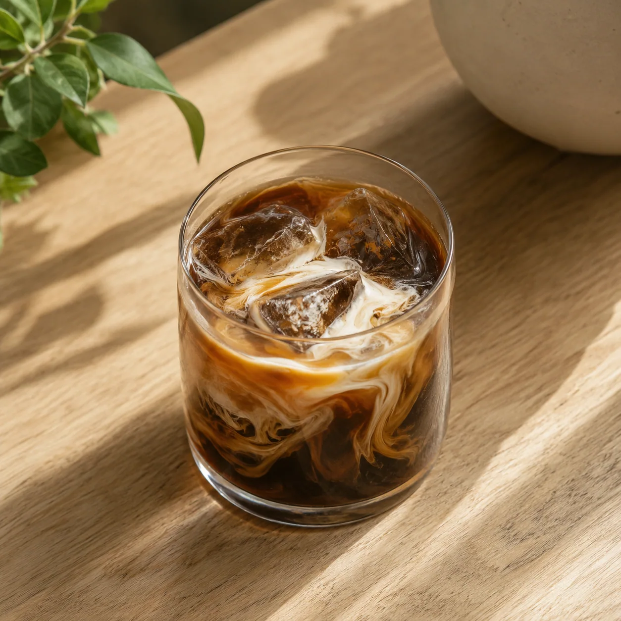 ミルクが溶け合うアイスコーヒー