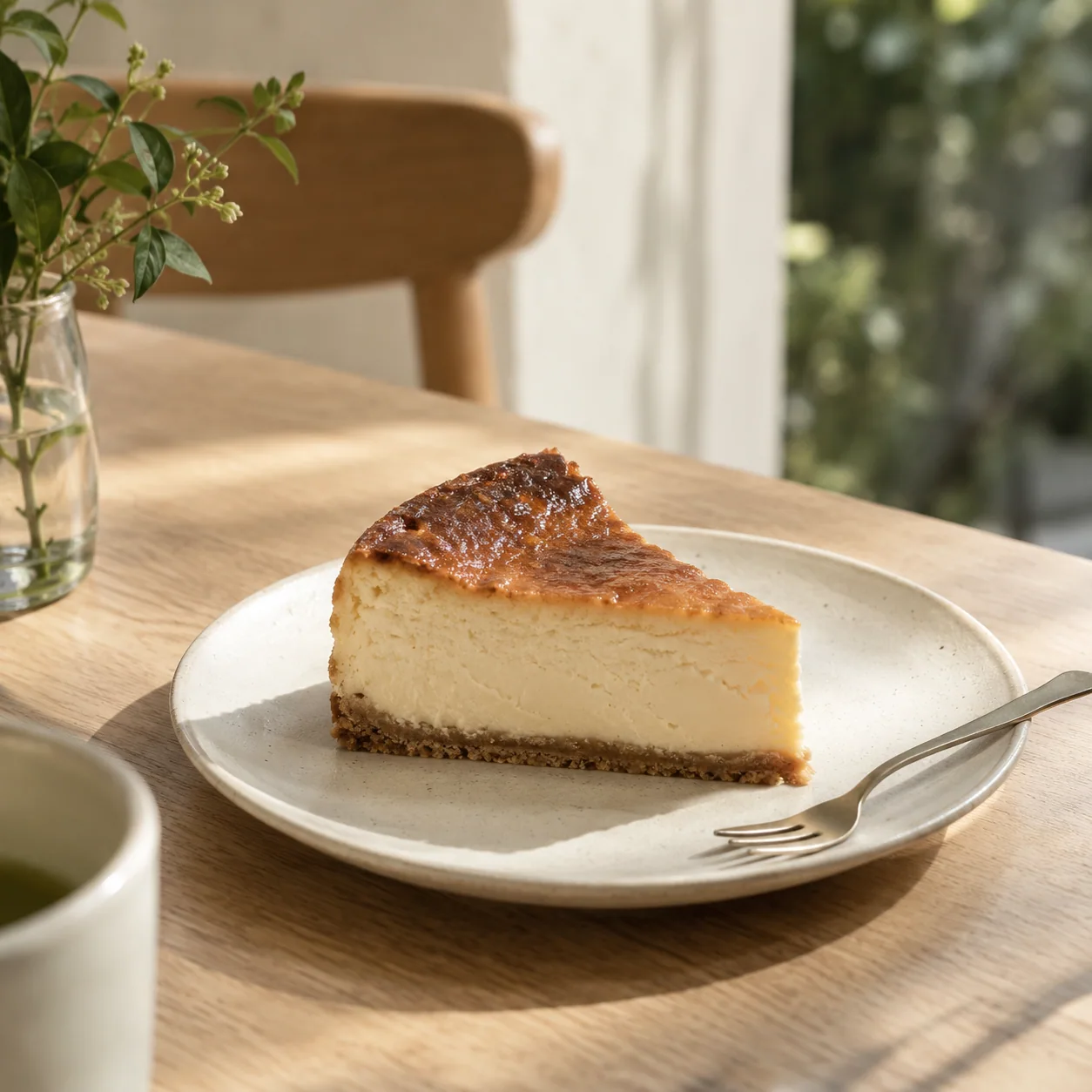 一切れのベイクドチーズケーキ